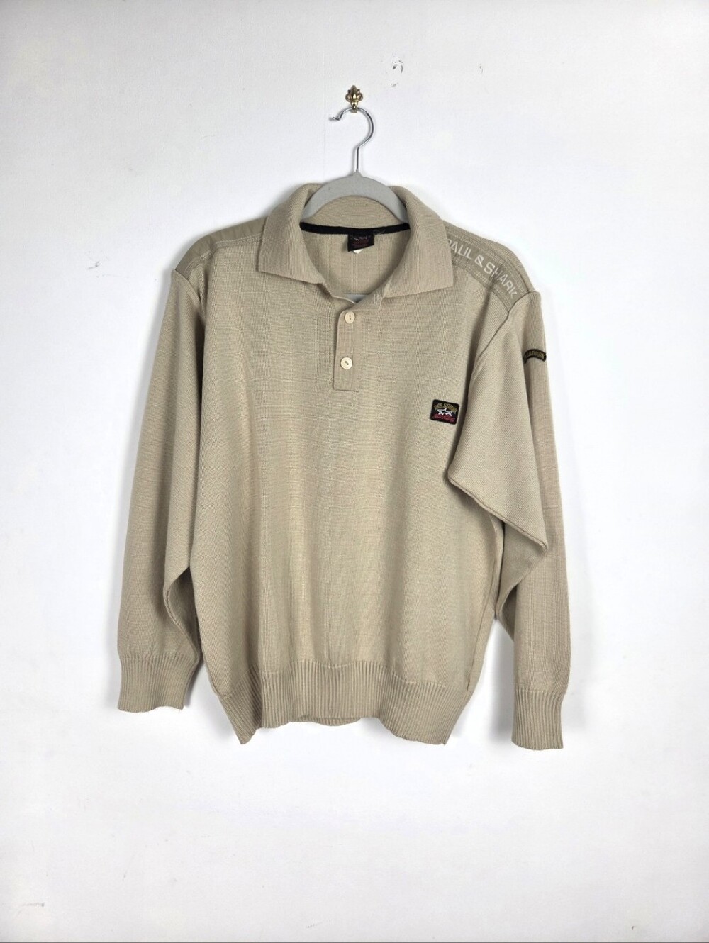 Vnt. Paul & Shark Long Sleeve Knit Polo Sweater, Beige Yachting, Mens M, Italy